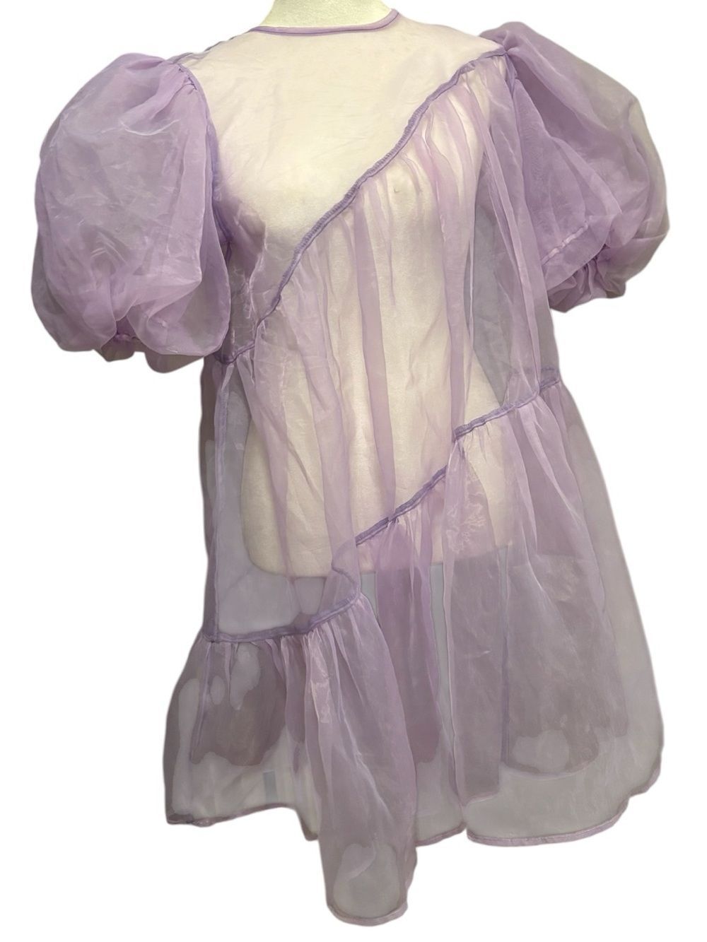 New York & Co Organza puff sleeve bubble dress- Dreamy Lilac - Picture 3 of 5